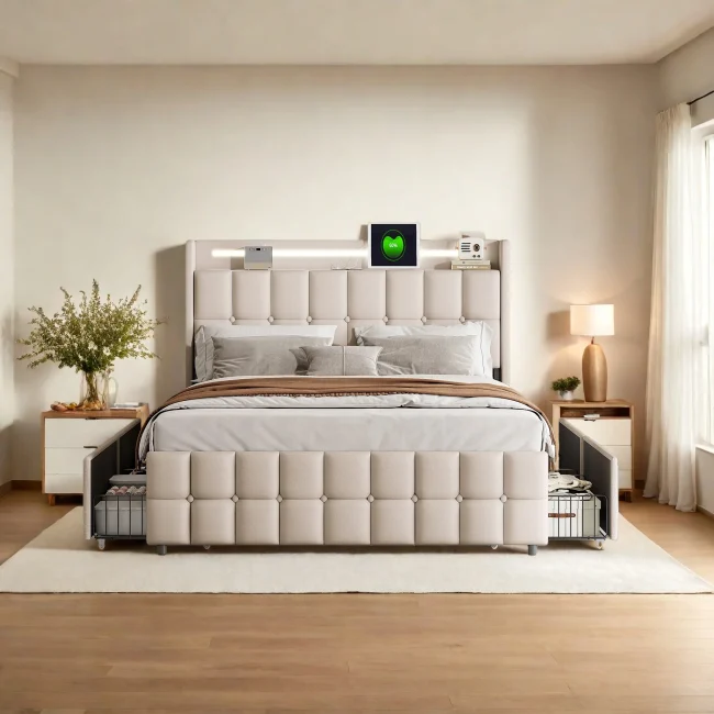 StayPlay Runaway Tweepersoonsbed 140/160x200cm – Linnen Beige met lattenbodem
