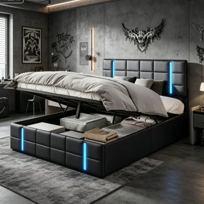 StayPlay Runaway Tweepersoonsbed 140x200cm – Metaal met USB-oplaadpoort, hydraulisch opbergsysteem en opbergruimte