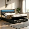 StayPlay Runaway Tweepersoonsbed 140x200cm – PU-leer Zwart met USB-oplaadpoort