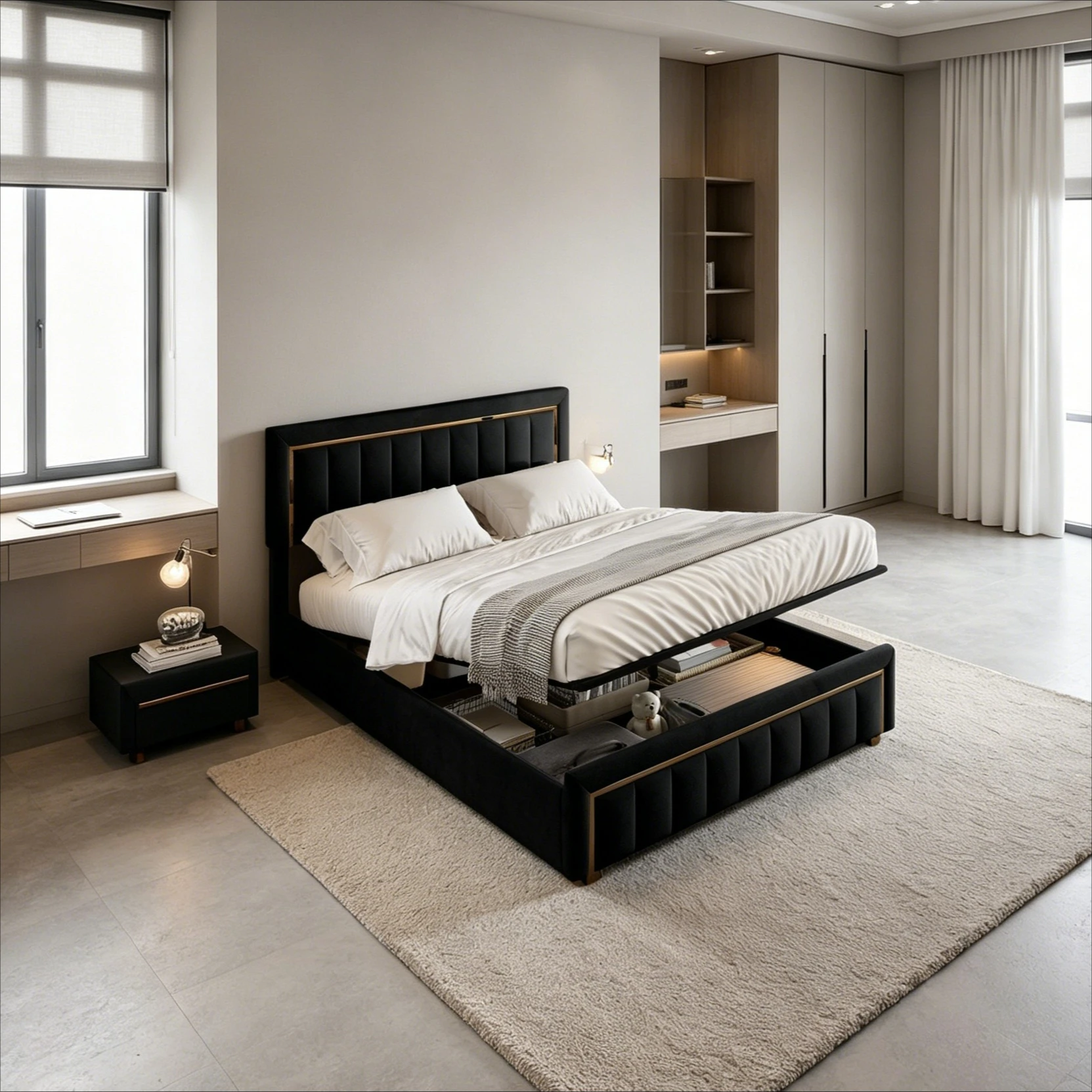 StayPlay Runaway Tweepersoonsbed 140/160x200cm met hydraulisch opbergsysteem, opbergruimte en lattenbodem