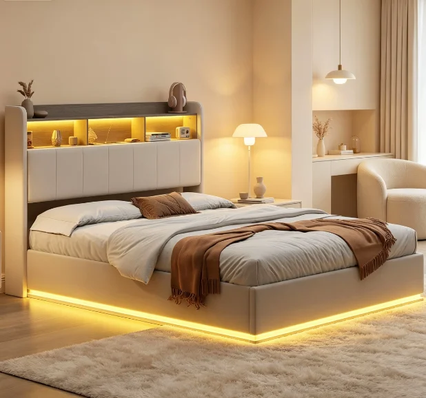 StayPlay Runaway Tweepersoonsbed 160x200cm – Linnen met USB-oplaadpoort, hydraulisch opbergsysteem en opbergruimte