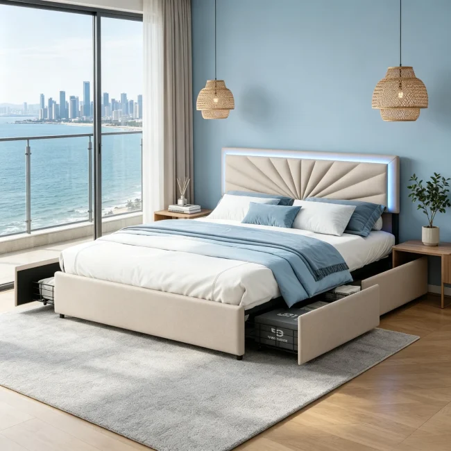 StayPlay Runaway Tweepersoonsbed 160x200cm met LED-verlichting, opbergruimte en lattenbodem