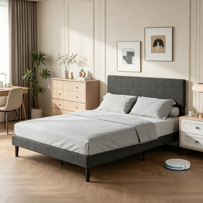 StayPlay Runaway Tweepersoonsbed 140/160x200cm – Linnen Grijs met lattenbodem, volwassenenbed