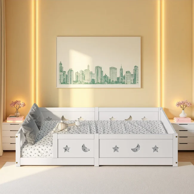 StayPlay Runaway Kinderbed 90x200cm – Massief Grenen Wit met lattenbodem en veiligheidsrand