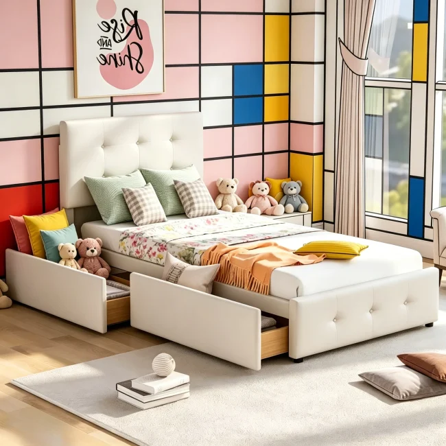 StayPlay Runaway Kinderbed 90x200cm – Fluweel met lattenbodem, enkelbed, laden laden