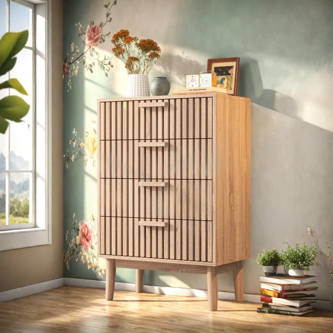 StayPlay Runaway Dressoir 60x34x91cm met 4 laden, LED-verlichting en anti-kantelmechanisme