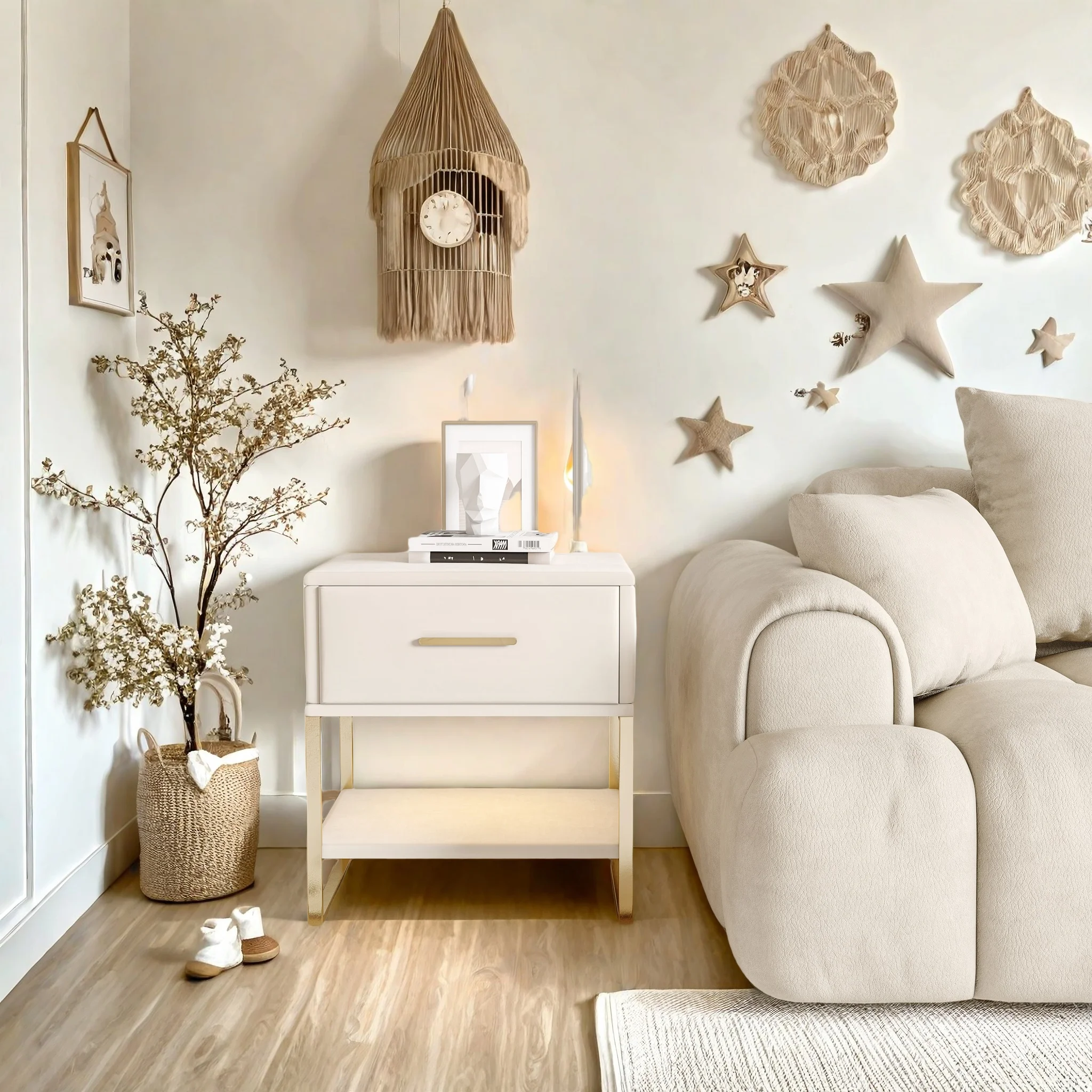 StayPlay Runaway Nachtkastje – Metaal Beige met LED-verlichting