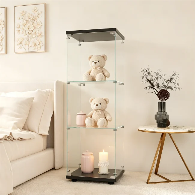 StayPlay Runaway Vitrinekast 42,4x36,3x125,2cm – Glas Zwart met gehard glas