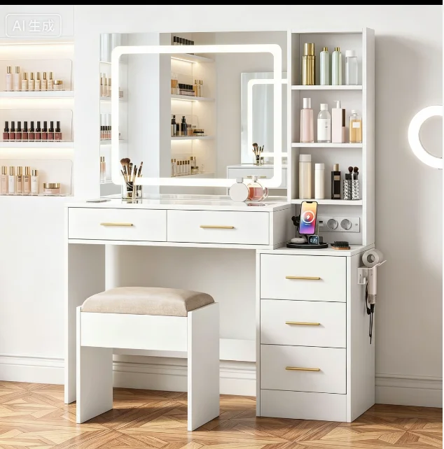 StayPlay Runaway Kaptafel 109x139cm – Wit met 5 laden en LED-verlichting