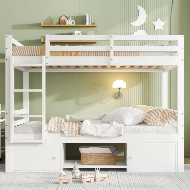 StayPlay Runaway Kinderstapelbed 90x200cm – Wit met opbergruimte