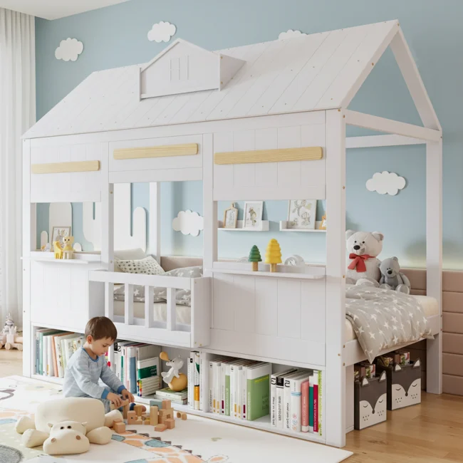 StayPlay Runaway Hoogbed 90x200cm – Grenen Wit