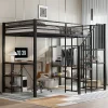 StayPlay Runaway Stapelbed 120x200cm – Metaal Zwart met LED-verlichting, opbergruimte en kledingkast