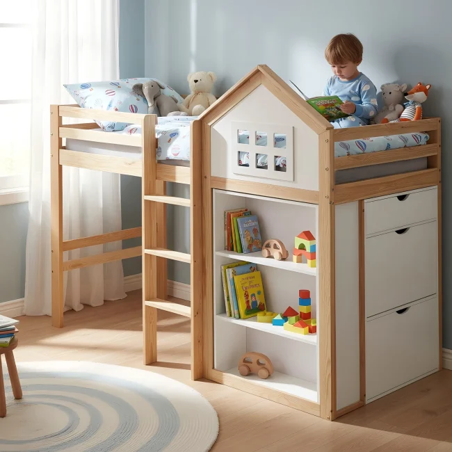 StayPlay Runaway Hoogbed 90x200cm – Grenen Wit met opbergruimte, veilige trap en veiligheidsrand