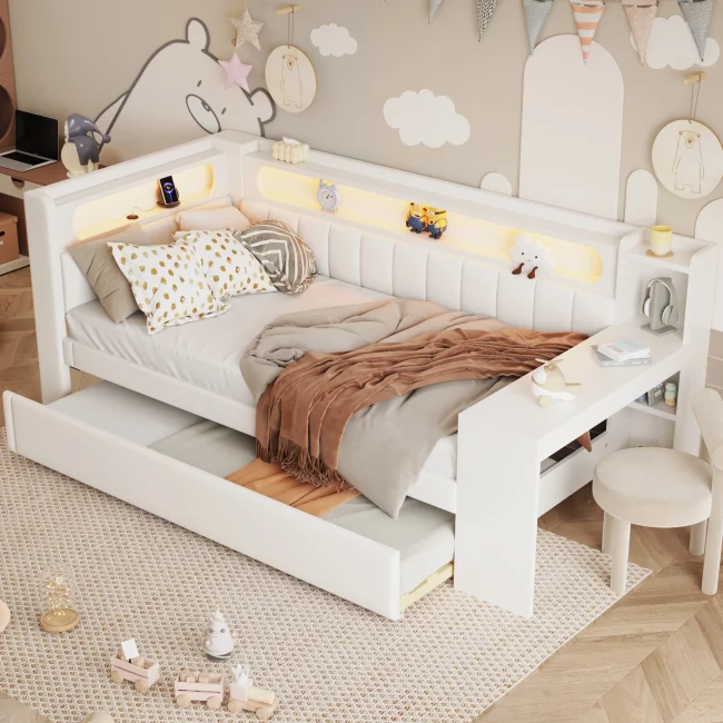 StayPlay Runaway Dagbed – Wit met USB-oplaadpoort en ingebouwd bureau