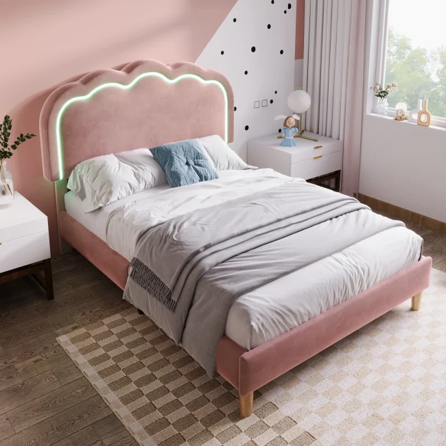 StayPlay Runaway Eenpersoonsbed 90x200cm – Roze met lattenbodem en verstelbare hoogte