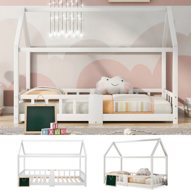 StayPlay Runaway Kinderbed 90x200cm – Grenen Wit met lattenbodem en veiligheidsrand