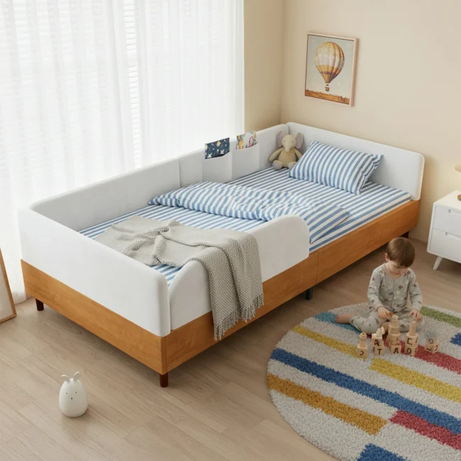 StayPlay Runaway Eenpersoonsbed 90x200cm – Fluweel Wit met opbergruimte