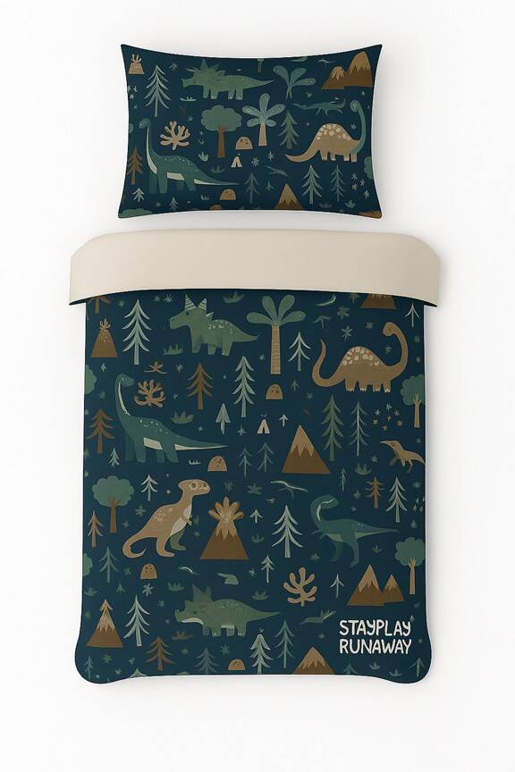 StayPlay Runaway Dino Dekbedovertrek – Stoer en comfortabel voor kleine avonturiers