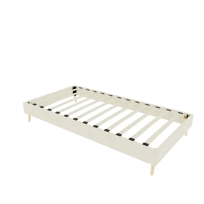Modern Beige Fluwelen Bedframe 90x200 cm, Laag Profiel Onderstel, Massief Houten Poten