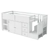 Wit MDF kinderhoogslaper 90x200 cm met uitschuifbaar bureau, zijopbergruimte, kast, lade en trap