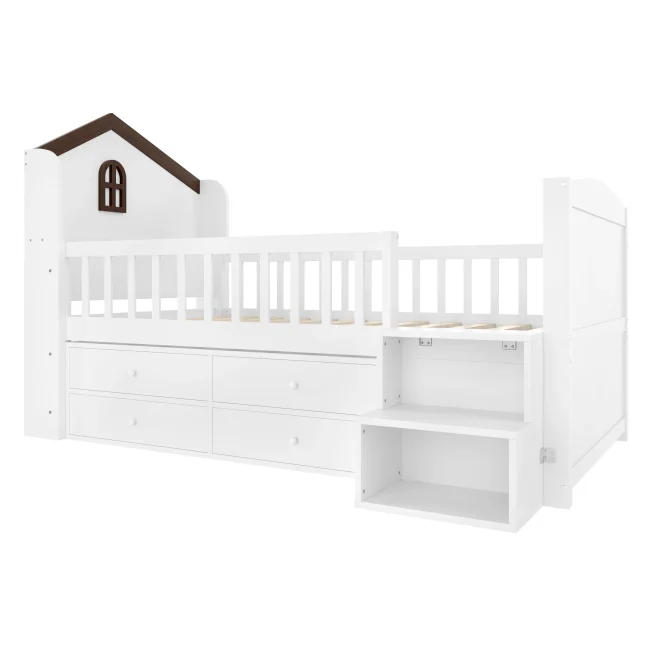 StayPlay Runaway Bed 90x200cm – Wit met 4 laden