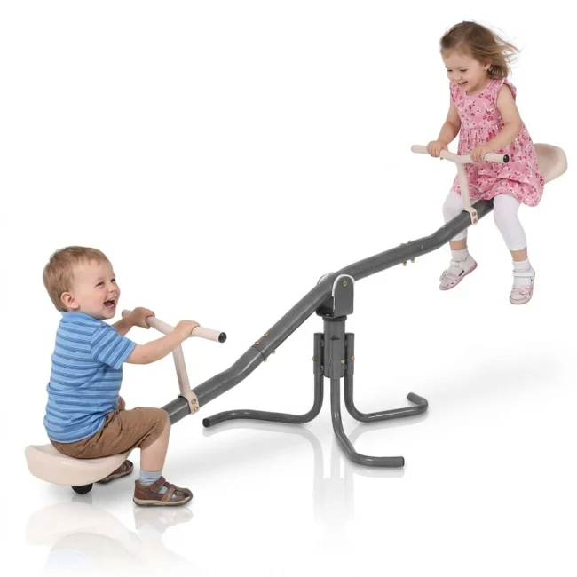 HyperMotion Tuin Schommel 2-in-1 Equivalent 360 °   Draaimolen voor kinderen 3+ Stalen Stabiele Tuinspeelgoed Beige