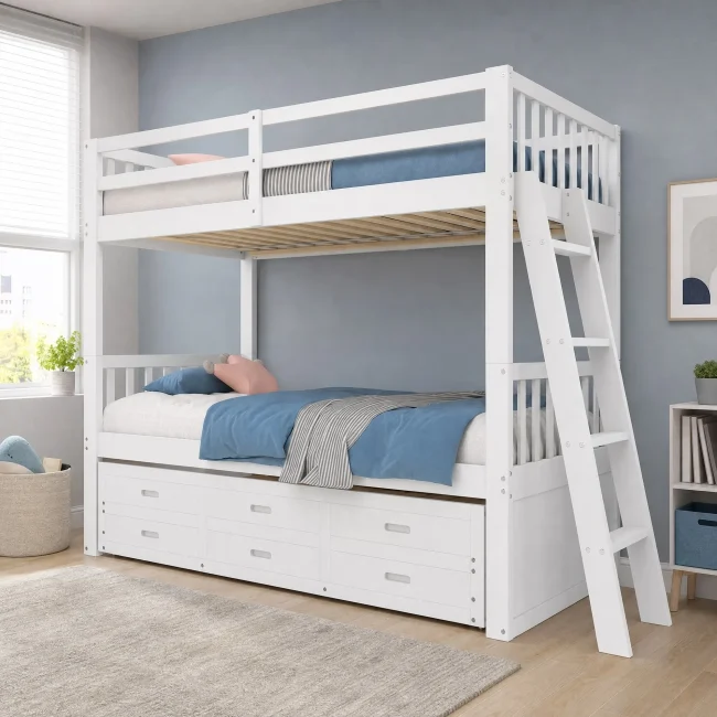 StayPlay Runaway Stapelbed 90x200cm – Wit met 3 laden