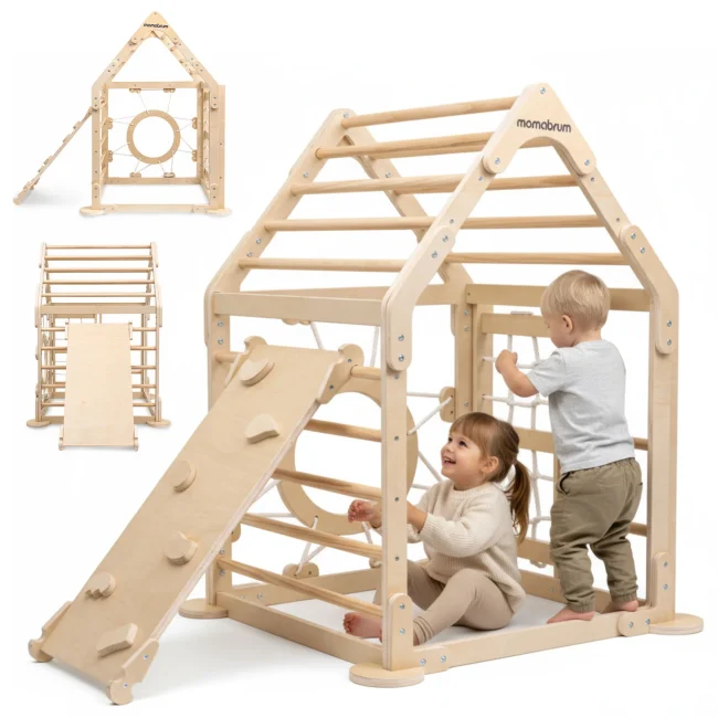 Mamabrum Groot Houten Vierkant Speelhuis Klimrek Met Glijbaan En Ladder Voor Kinderen Vanaf 3 Jaar Montessori Grote Motorite